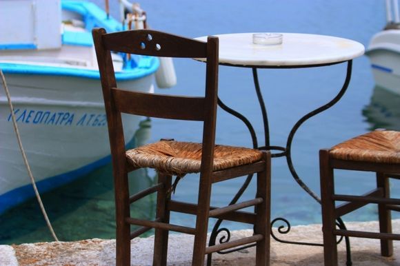 Fishing boat, table and chairs
