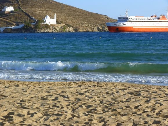 Yialos beach and red ferry
