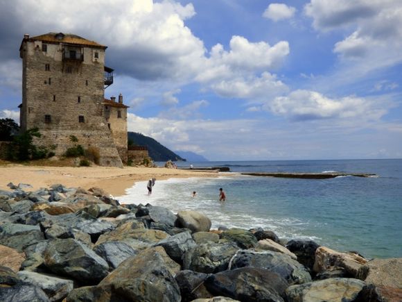 Prosforio tower with beach