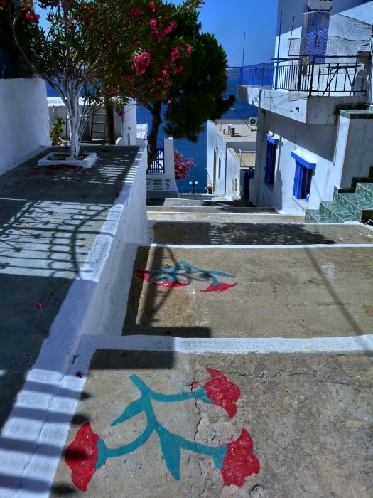 Stepped alley with paintings