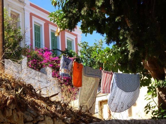 Colorful facade and laundry