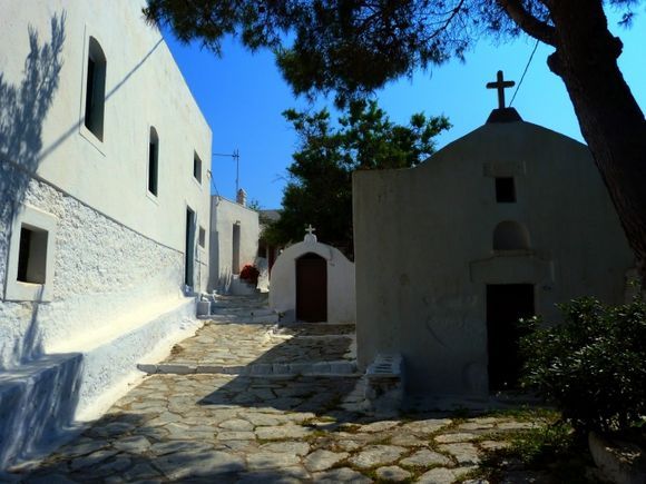 Paved street with churches