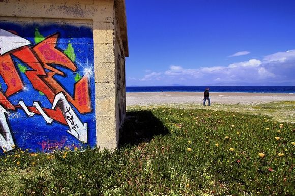 Graffiti and beach, Rodos town