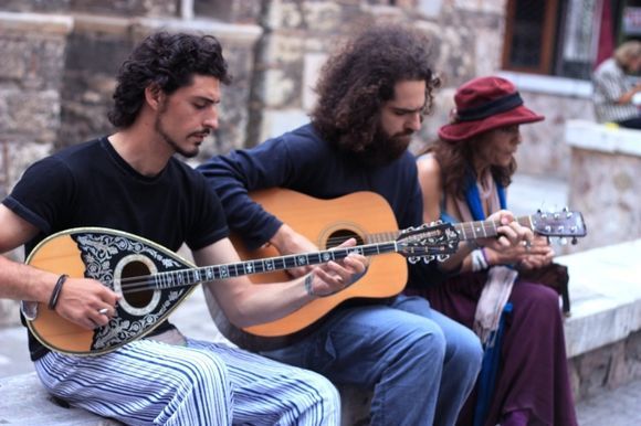 Trio and bouzouki in Monastiraki