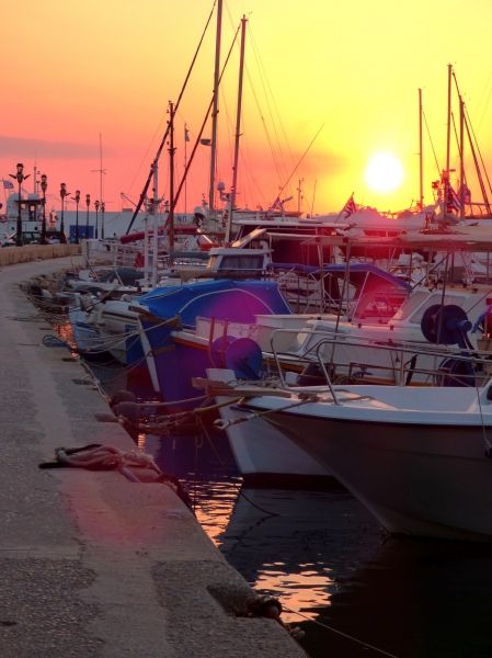 Aegina main harbour at sunset
