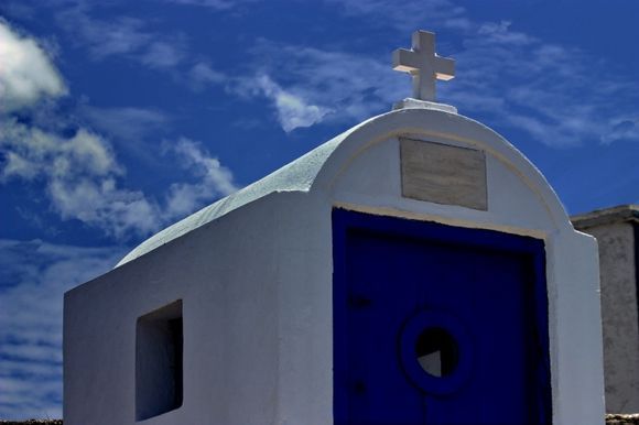 Blue and white cycladic chapel