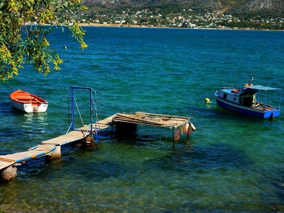 Seascape with wooden pier, Koulouri, Salamina island, Saronic Gulf