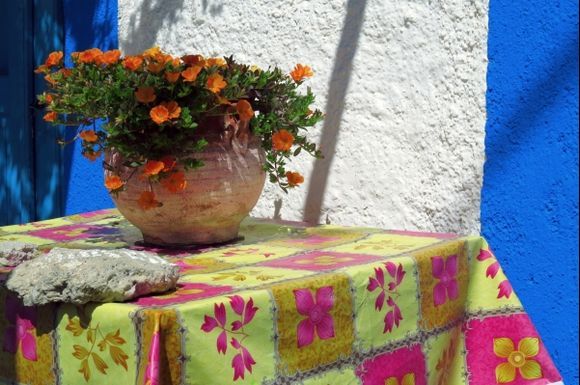 Colorful table with flowers