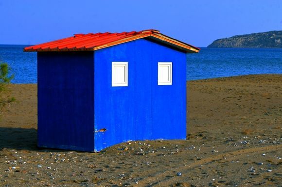 Blue hut on Faliraki beach