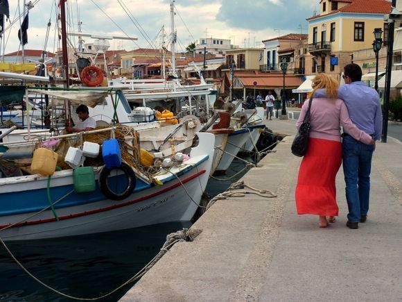 Waterfront with couple, Aegina town
