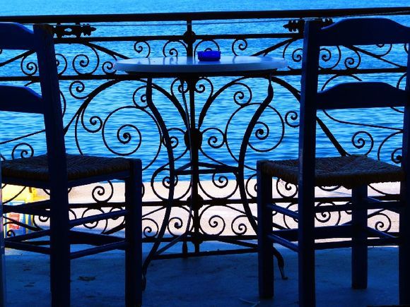 Balcony in Poros Town overlooking the sea