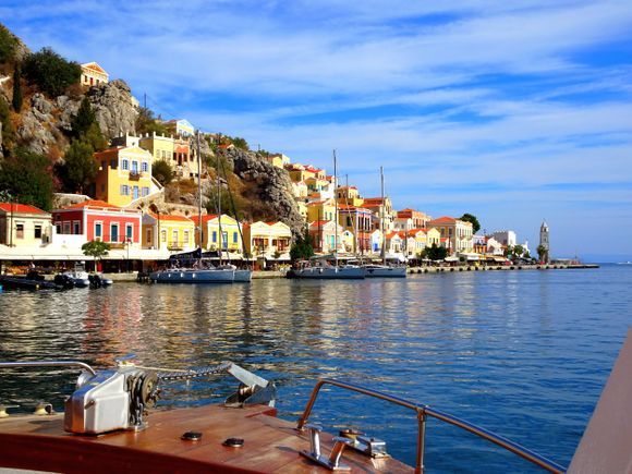 View of Gialos waterfront from a small boat