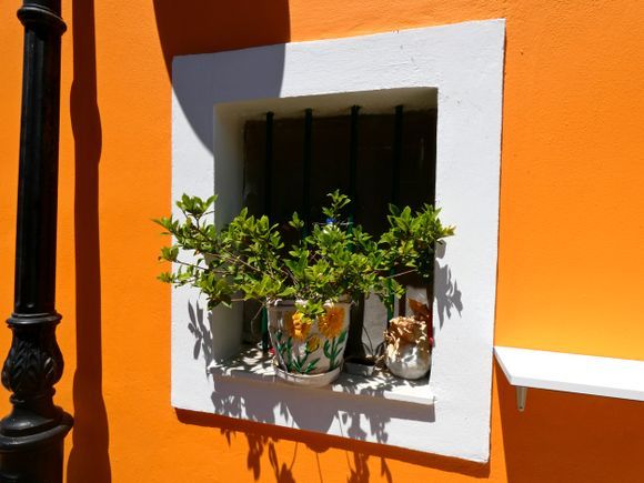 Orange wall and pot, Fiskardo