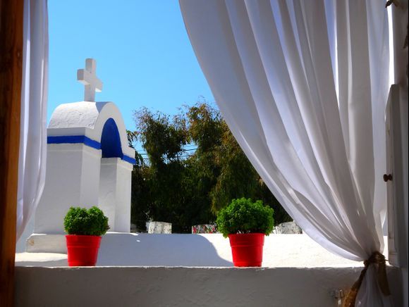 Room with a view: Chapel and red pots, Naxos town
