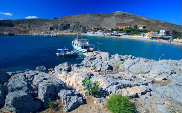 Pserimos island,, Dodecanese, Sea and white sandy beach