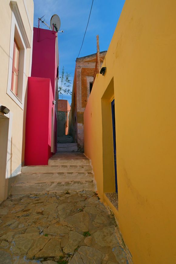 Stepped alley with colorful buildings