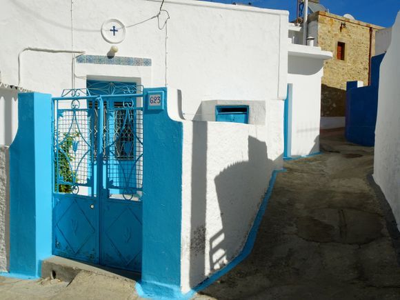 Alley and blue gate, Archangelos