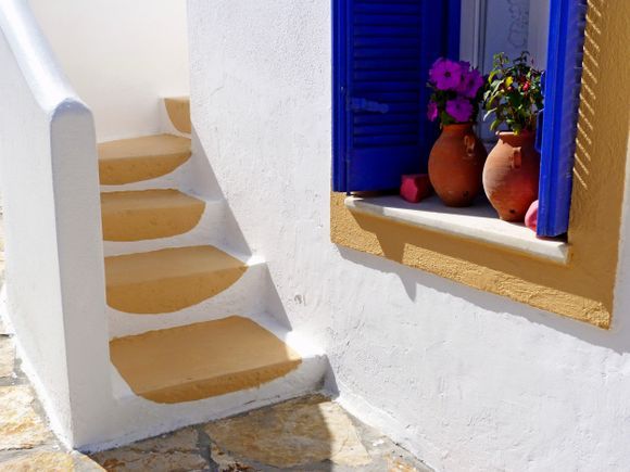 Steps and window with pots, Chora, Koufonissi