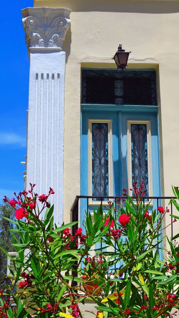 Balcony with pink oleander, Mandraki, Kastellorizo island