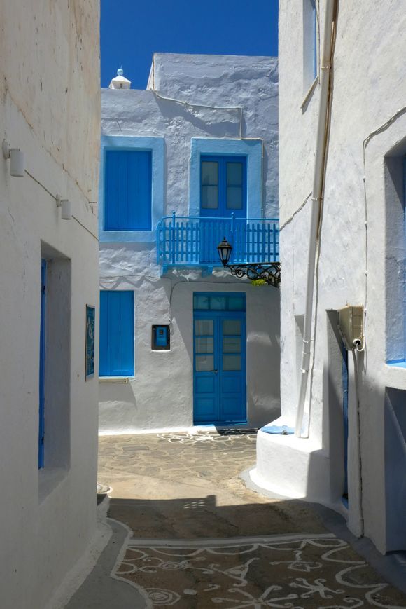 Cycladic alley with blue facade, Plaka