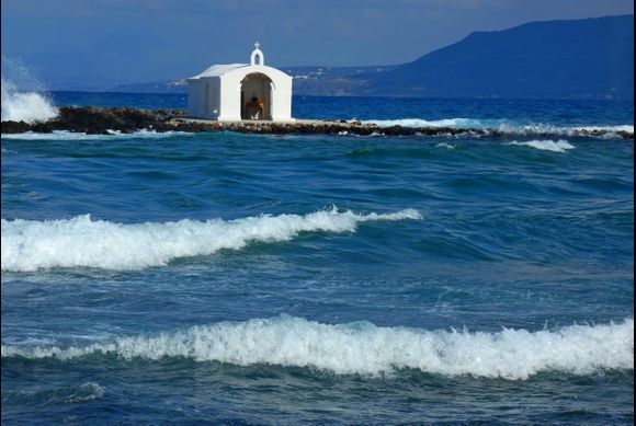 Small chapel on the waves at Georgioupolis, Crete