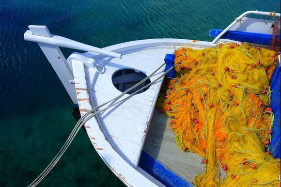 Fishing boat with nets, Piso Livadi