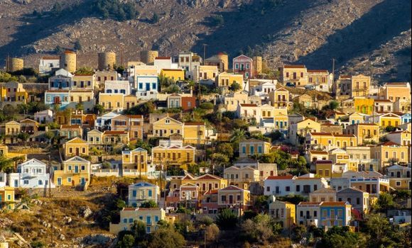 A sunny day brings out colors and  beauty on Symi Houses