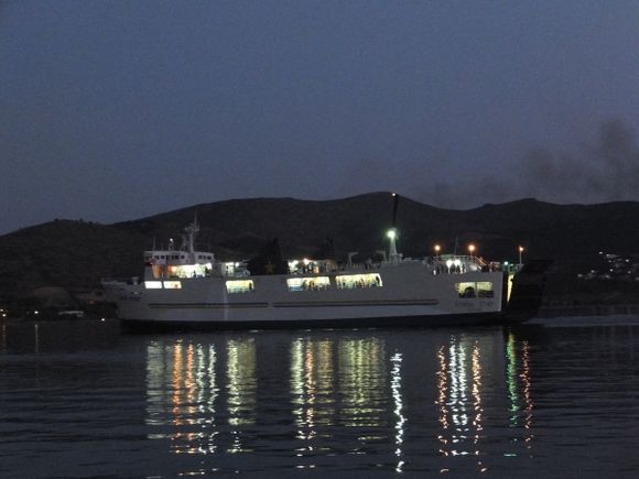 ferry at sunset evia