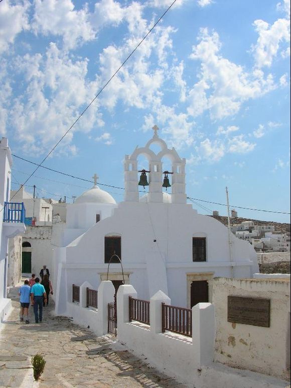 lovely white church in chora - amorgos