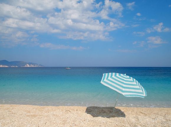 A beach-umbrella in Myrtos Beach.