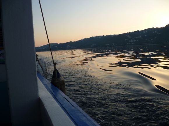 Sunset sailing in to Skiathos