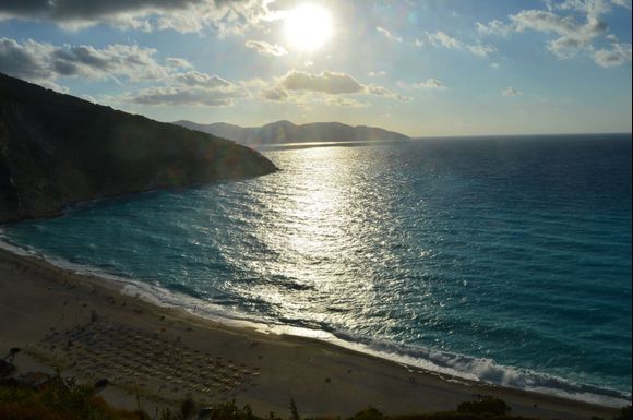 Sunset over the waves of Myrtos.