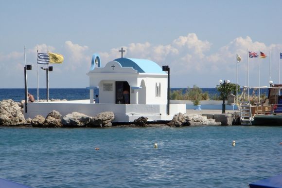 A little church on the beach at Faliraki - lovely place, which surprised us!