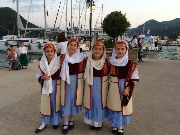 Girls in Nydri wearing the traditional costume of Lefkada