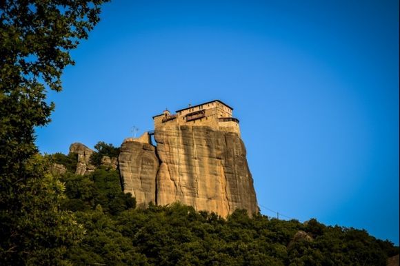 One of the Meteora monasteries in the evening glow.