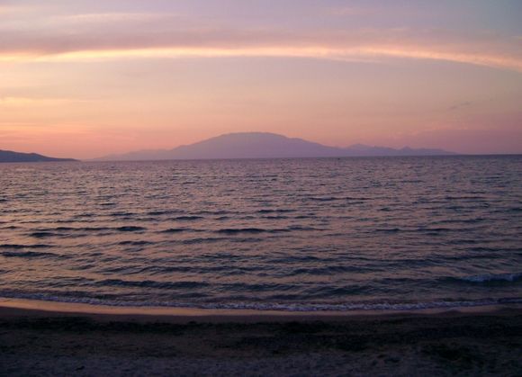 Looking across to Kefalonia from Alykanas Beach at sunset - May 2010