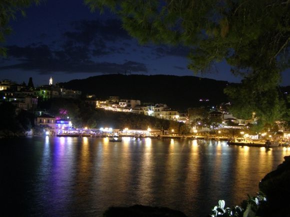 Skiathos old harbour by night