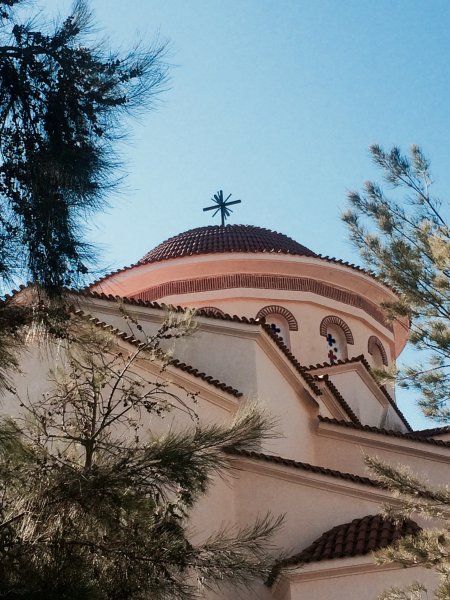 The amazing monastery peaking through the trees in Kefalonia.