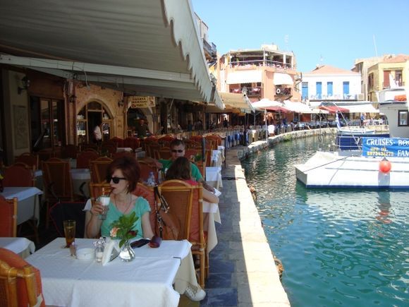 Sea food restaurant in the Venetian Harbour in Rethymno at Crete