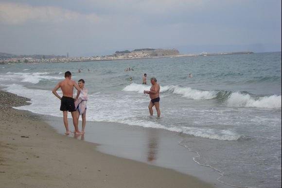 Fine beaches. In the background the Fortezza in Rethymno