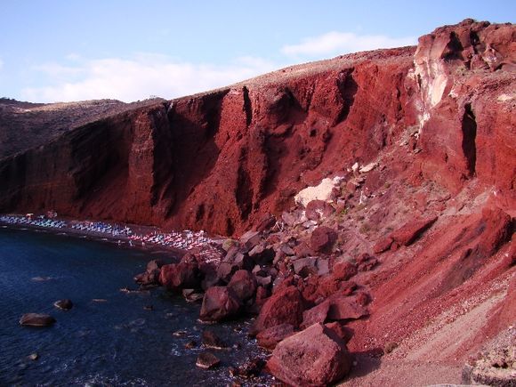 The red beach! Red volcanic soil makes up this beach.  Santorini is a geologist\'s dream come true!