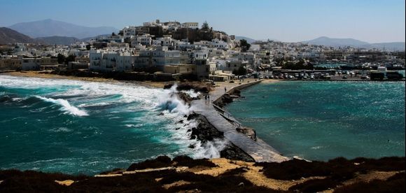 The view from Portara to Naxos Town