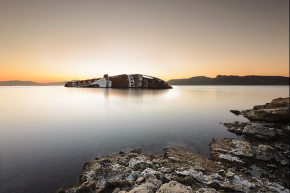 Sunrise at Mediterranean Sky shipwreck site at Elefsina