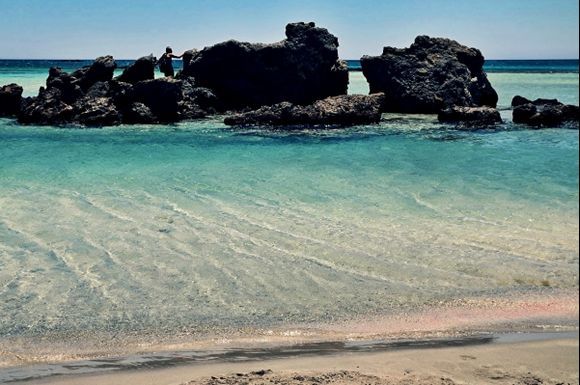 Cristal clear sand Beach - Go for Climb the stone Reef - Elafonisi Crete Greece