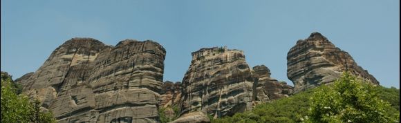 The beautifull manstery of Great Meteora surrounded by impressive pillars.