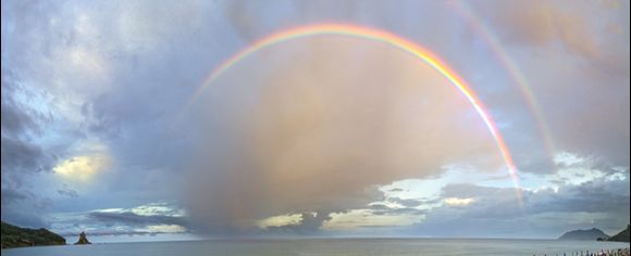 Rainbow over Agios Gordios - panoramic image