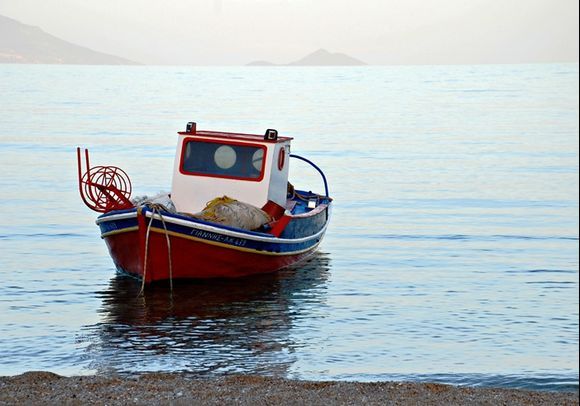 red boat in the evening light