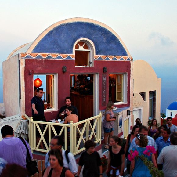 crowded Oia after the sunset show