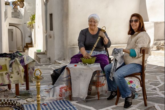 Meet wonderful Greek people - Lovely ladies cleaning the church ornaments in Marpissa after Easter