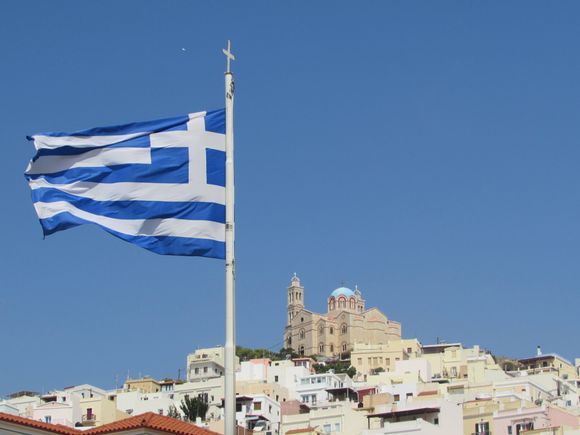 Greek flag Ermoupolis